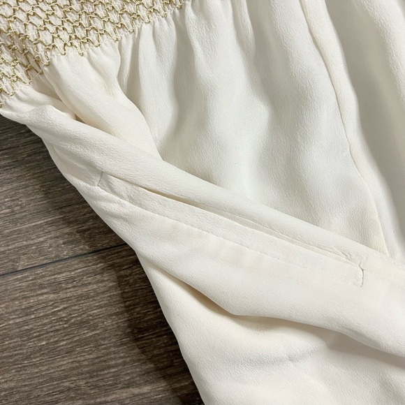 Aritzia Babaton Blythe Mini Dress Silk Off White sleeveless smocked waist XXS - Picture 10 of 15